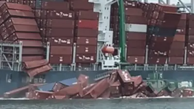 Dramatic video shows shipping containers toppling off cargo ship in California