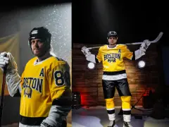 Photos: Flipped color scheme, new logo take center stage as Bruins unveil new uniforms for outdoor game