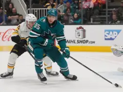 Celebrini notches 14th goal, Sharks beat Bruins 3-1